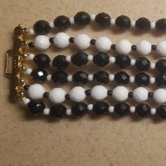 RARE JOSE MARIA BARRERA DECO HOLIDAY BLACK WHITE EVENING CRYSTAL STRAND BRACELET - Picture 8 of 9